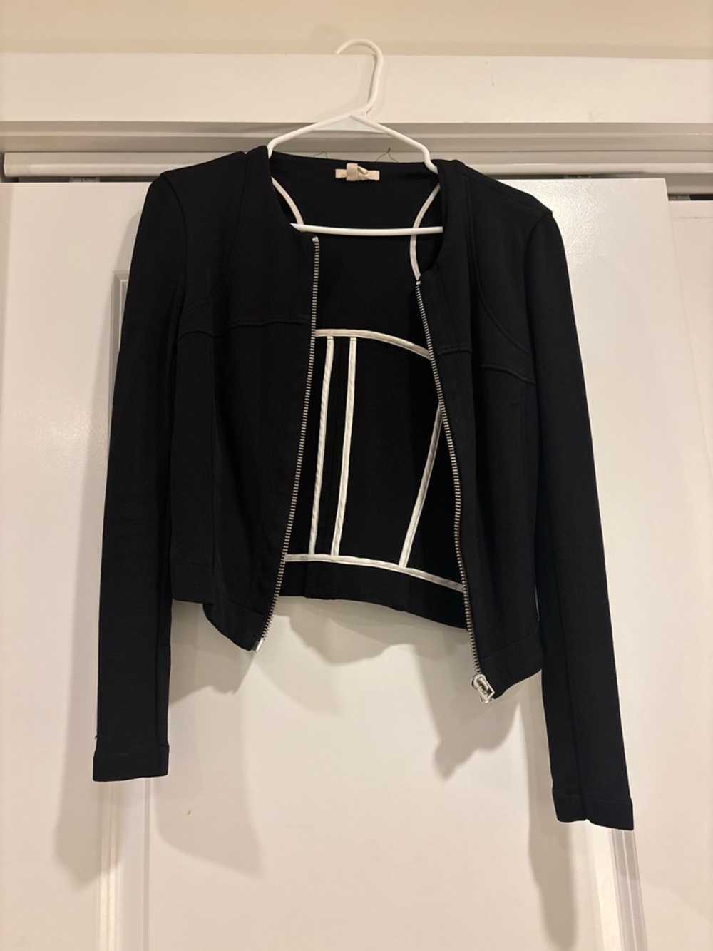 Helmut Lang Black Cropped Zip Jacket with Contrast Inner Piping